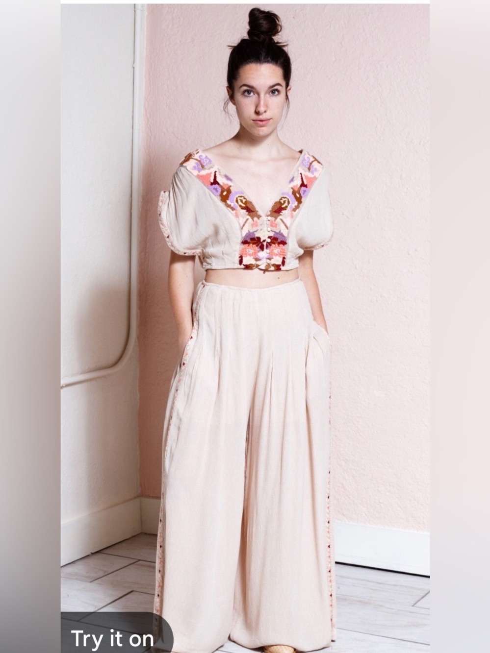NWOT Free People Santoshi Embroidered 2 Piece Set Sz 8
